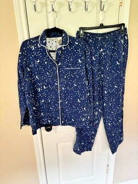 Vintage 90s Delicates Celestial PJ Set Women M Stars & Moon 100% Cotton Pajamas
